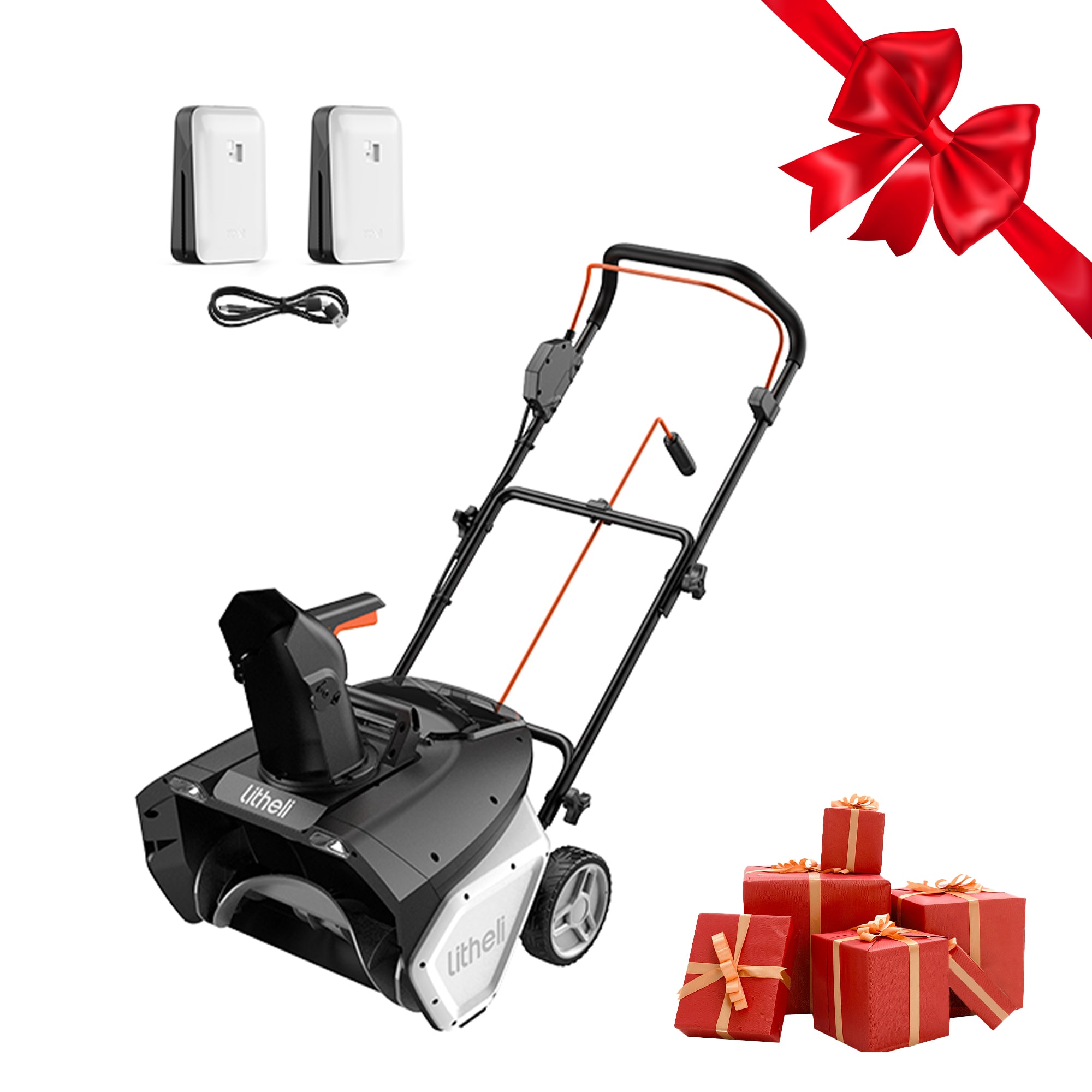Front. Litheli - 2X20V Cordless Snow Blower, 20 Inch Snow Thrower with 4.0Ah Battery, Electric Snow Blowers with LED Spotlight an - BLACK AND WHITE.