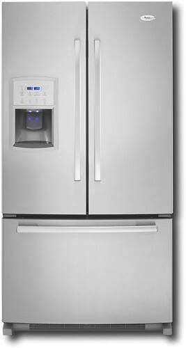 Front Standard. Whirlpool - 24.9 Cu. Ft. French Door Refrigerator with Thru-the-Door Ice and Water - Monochromatic Stainless-Steel.