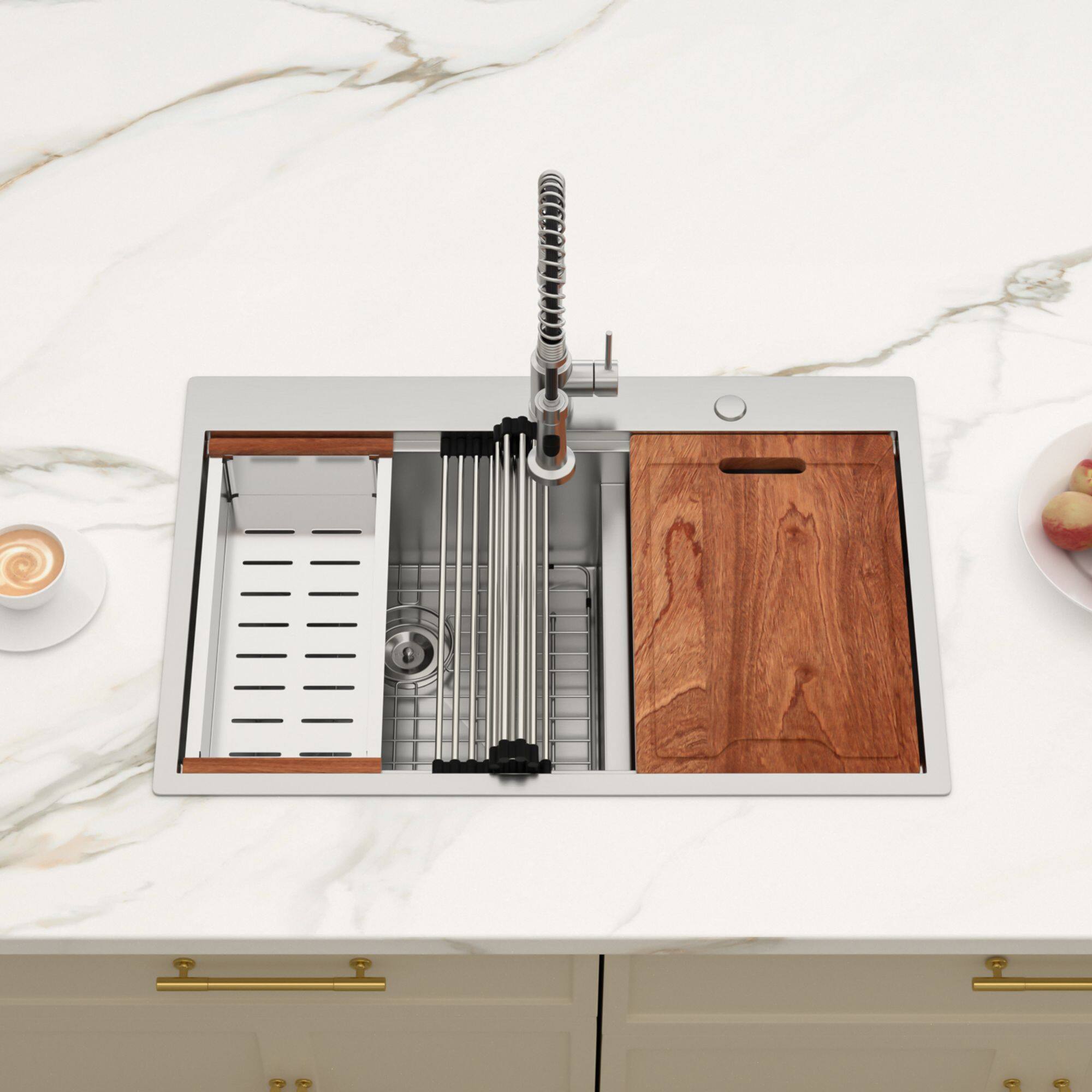 Alt View 1. Lordear - 36"x 22" x 10" Double Bowl (60/40)Topmount Drop in Kitchen Sink 16 Gauge with Two 10" Deep Basin - Stainless steel.