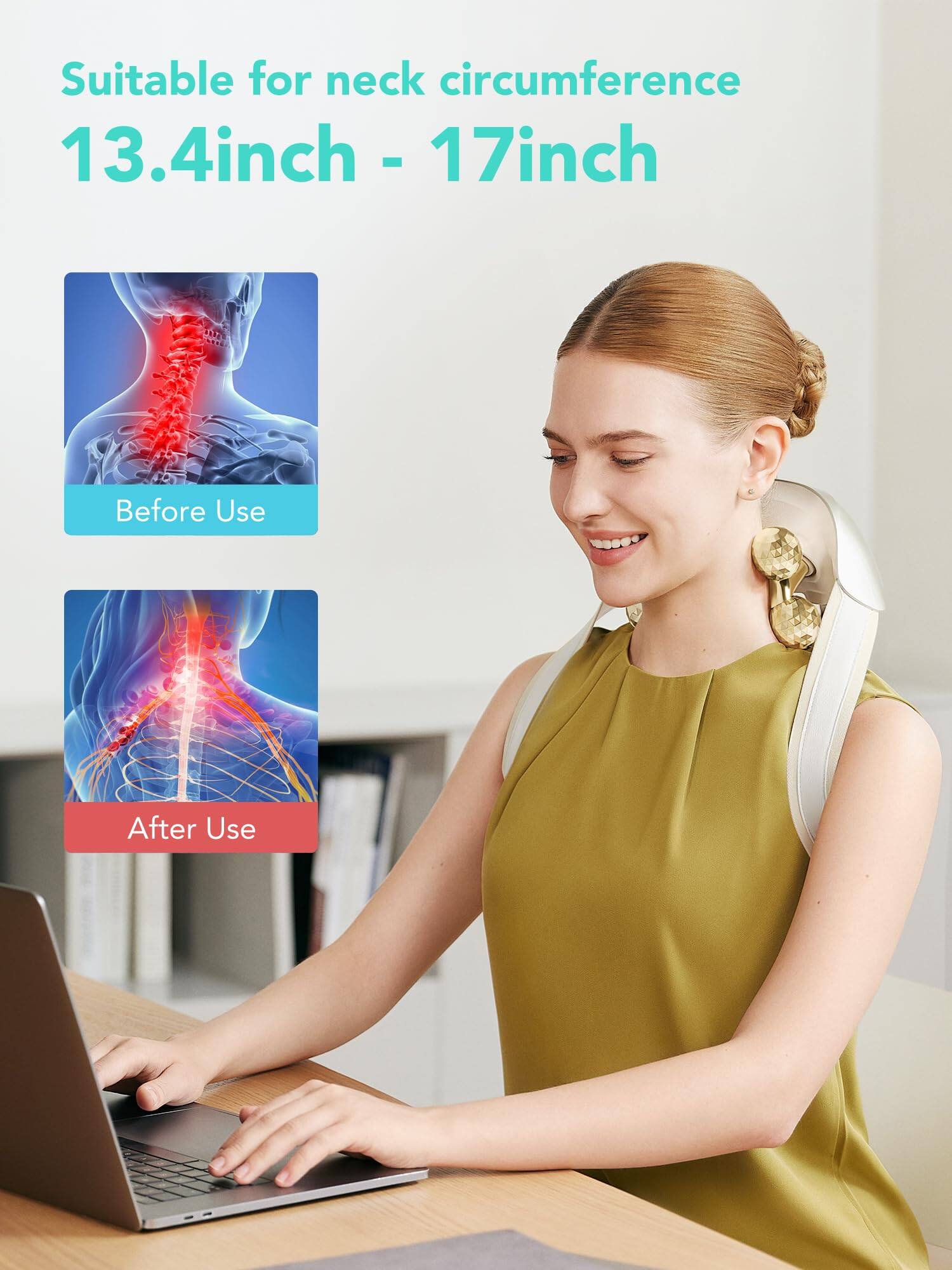 Suitable for neck circumference  
13.4inch - 17inch  

Before Use  
After Use