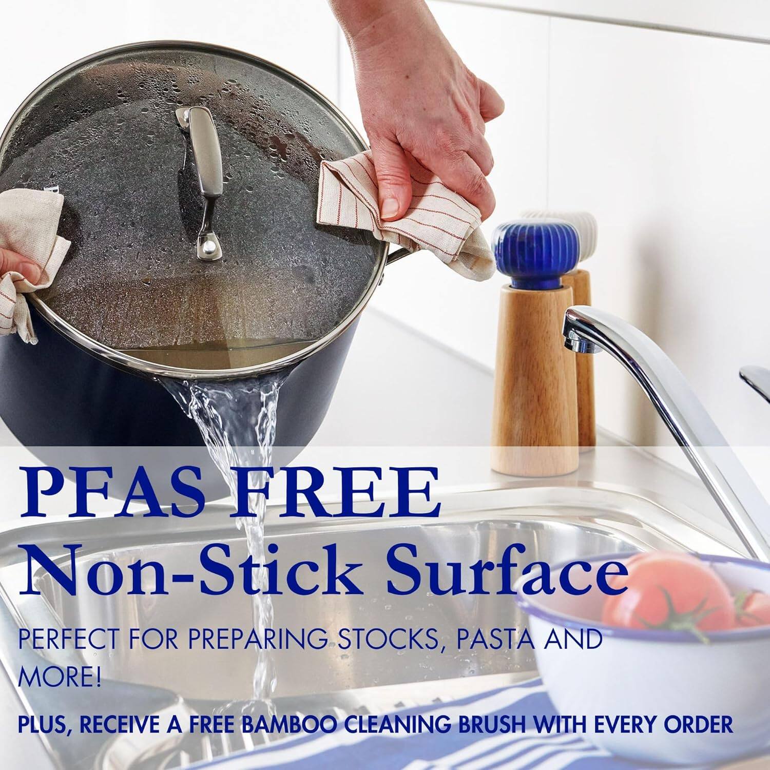 PFAS FREE  
Non-Stick Surface  

PERFECT FOR PREPARING STOCKS, PASTA AND MORE!  

PLUS, RECEIVE A FREE BAMBOO CLEANING BRUSH WITH EVERY ORDER