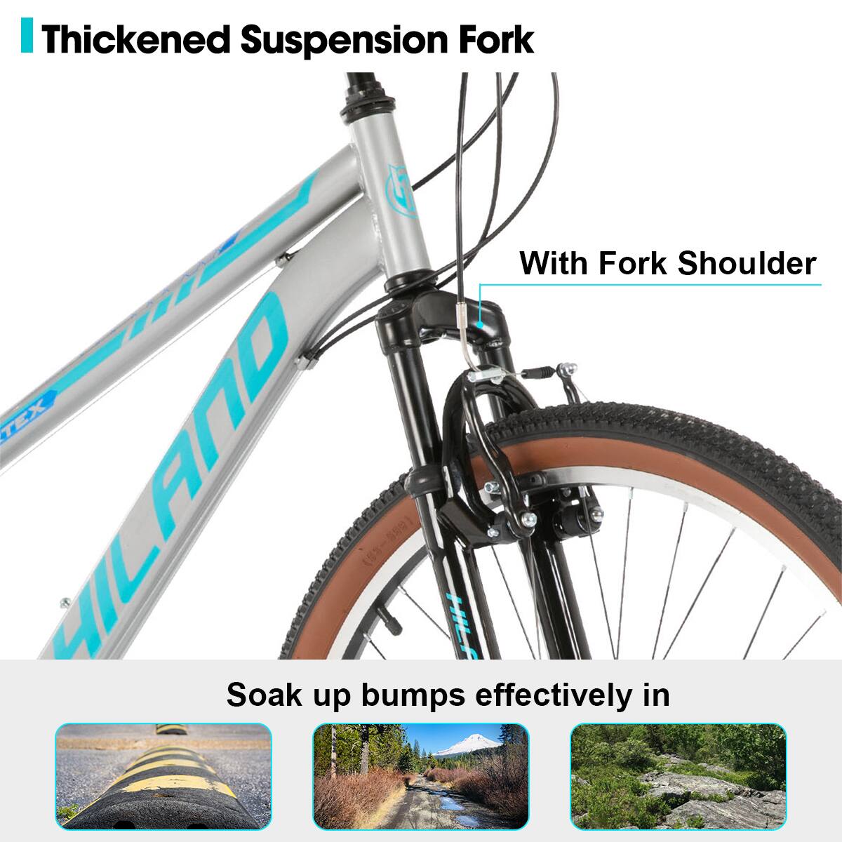 Thickened Suspension Fork With Fork Shoulder Soak up bumps effectively in