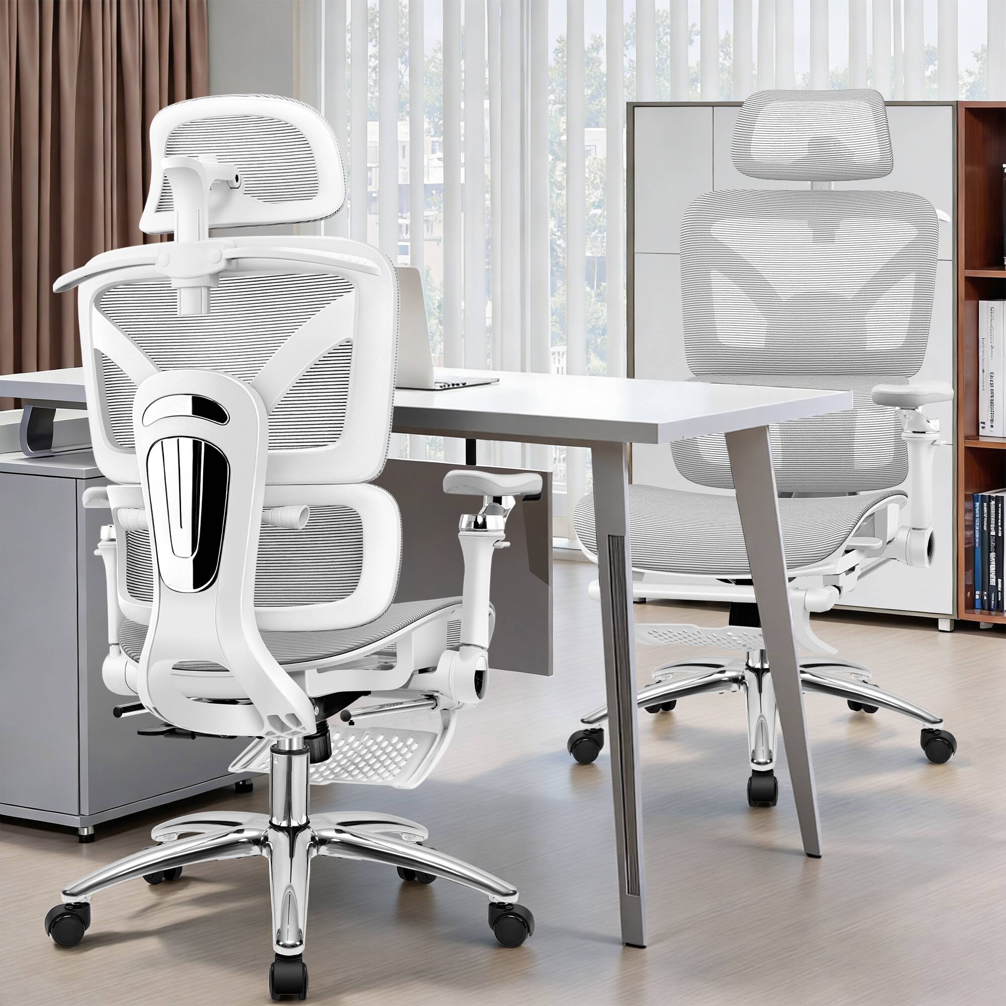 Alt View 9. Brick Attic - Breathable Ergonomic Office Chair with Adjustable Headrest & Lumbar Support, High-Back Mesh Desk Chair with 3D Armrests - Grey.