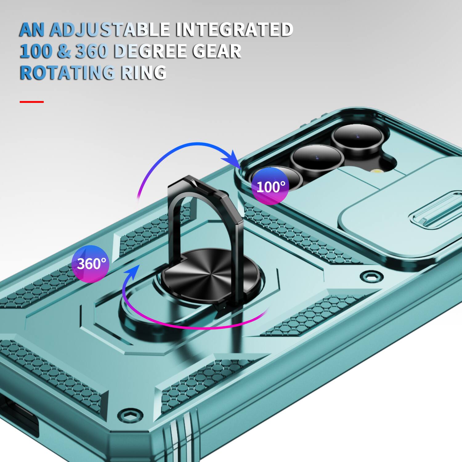 AN ADJUSTABLE INTEGRATED 100 & 360 DEGREE GEAR ROTATING RING