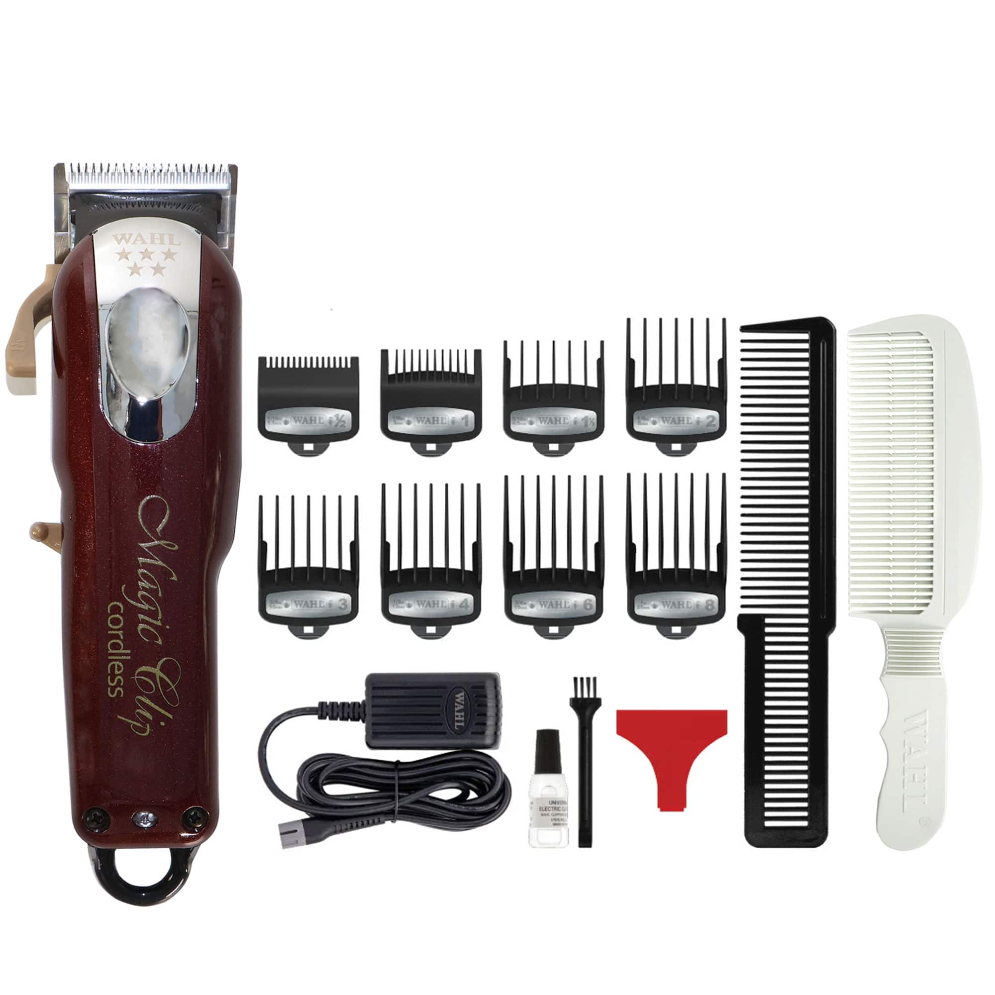 Wahl - Professional Cord/Cordless Magic Clip 08148-308 with Flat Top Comb White - Red
