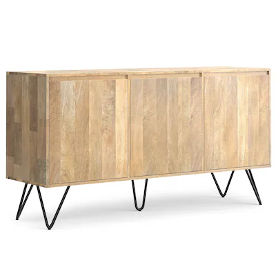 Front. Simpli Home - Simpli Home Hunter 60 inch Wide Solid Mango Wood 3 Door Sideboard Buffet in Natural - Natural.