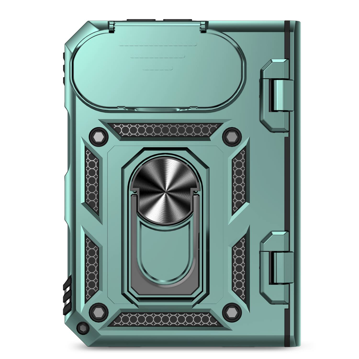 Alt View 4. Dteck - For Apple iPhone Duo Heavy Duty Rugged Case Sliding Lens Cover, Shockproof Ring Kickstand Hinge Protection Cover - Darkgreen.