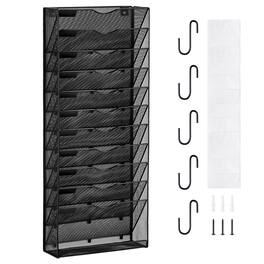 VEVOR - File Wall Rack, One-Piece 12 Pockets Mesh Wall File Holder, Wall Mounted Magazine Mail Paper & Document Storage Folder - Black