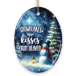 OrnamentallyYou - Snowflakes are Kisses from Heaven Ornament Snowman in Magical Night Remembrance Gift Oval - Multi-colored
