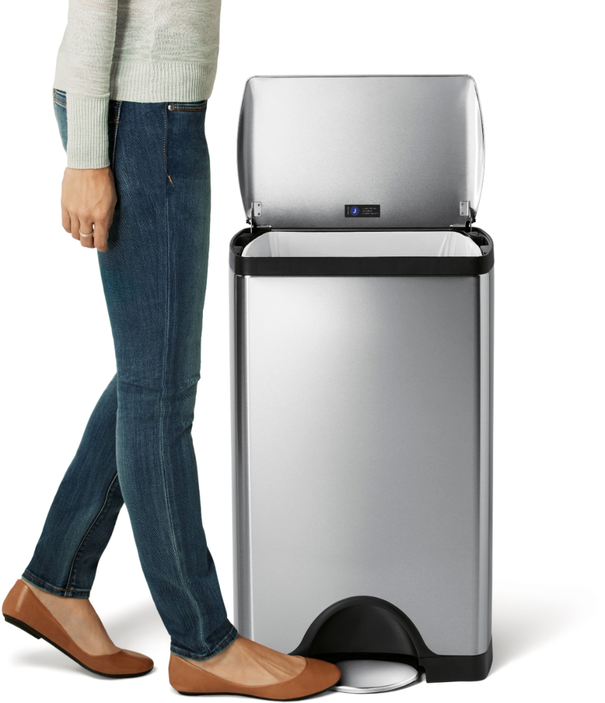 Left View: simplehuman 38 Liter Rectangular Step Can, Brushed Stainless Steel - Brushed Stainless Steel