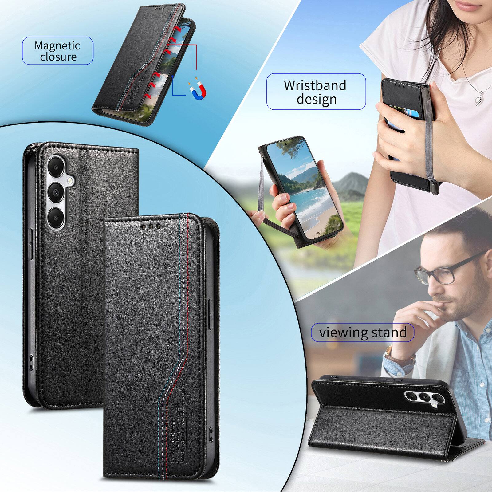 Magnetic closure  
Wristband design  
viewing stand