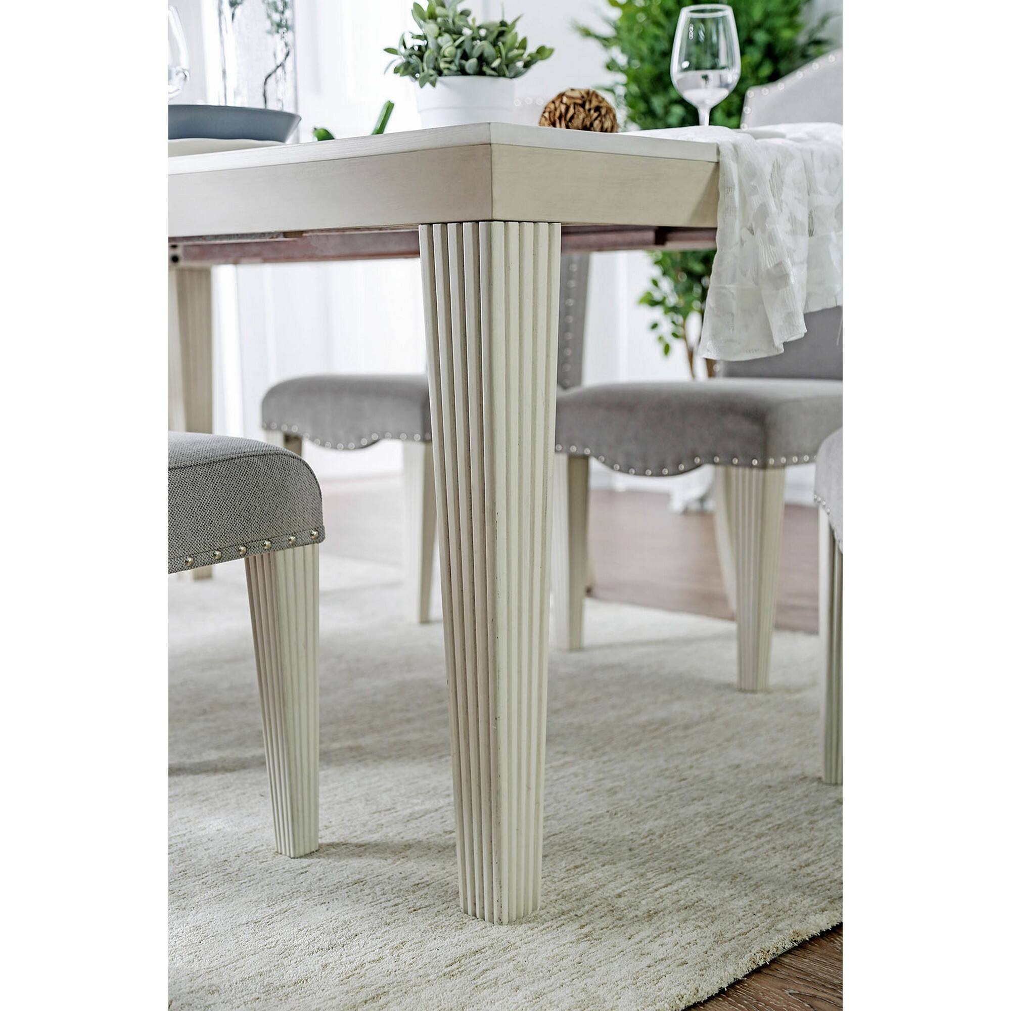 Alt View 2. Manhattan Lane - Rectangular Acacia Wood Dining Table With Engraved Tapered Legs, White - White.