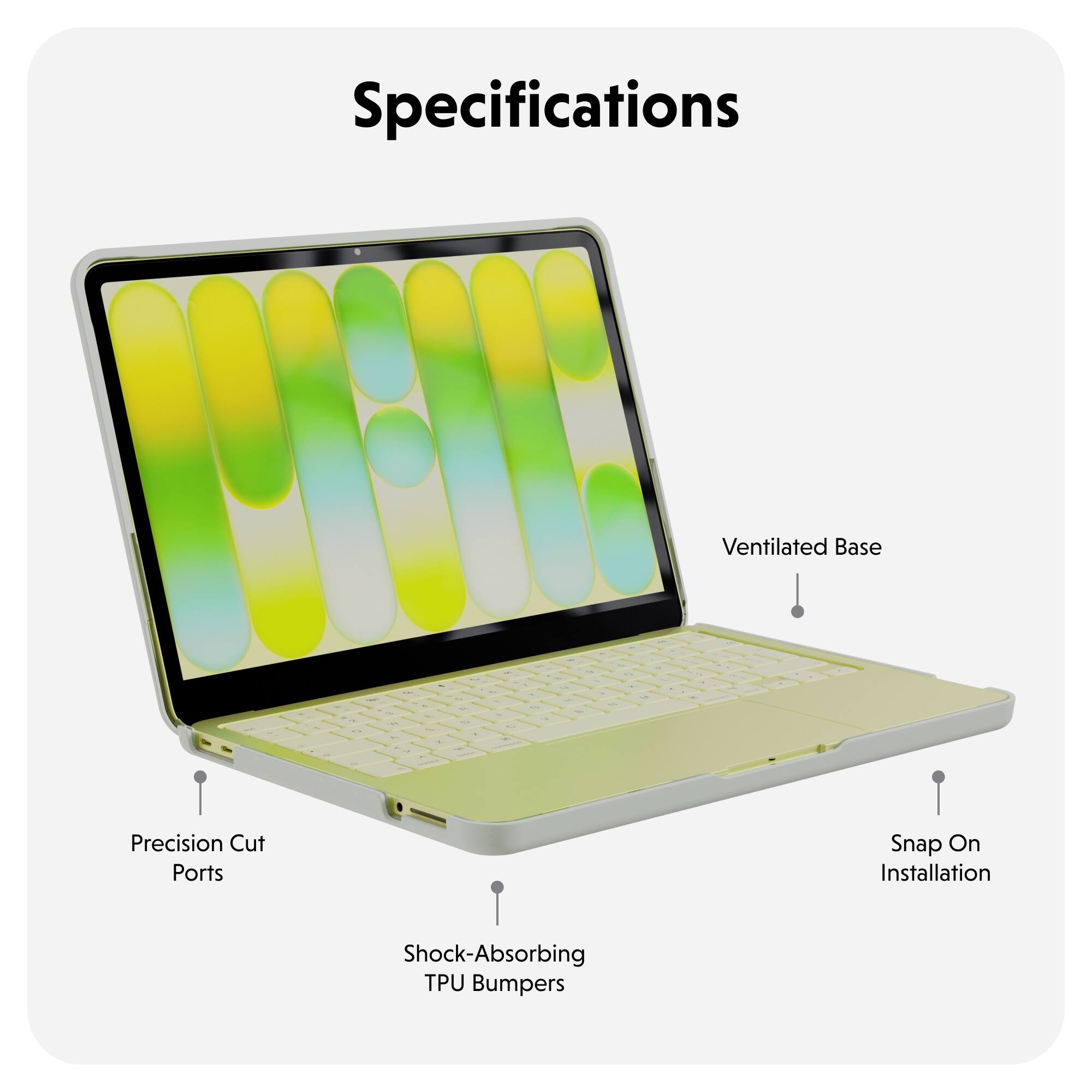 Specifications:
- Ventilated Base
- Precision Cut Ports
- Snap On Installation
- Shock-Absorbing TPU Bumpers