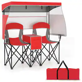 Costway - Double Beach Chair with Adjustable Canopy Oversized Folding Camping Chair - Red