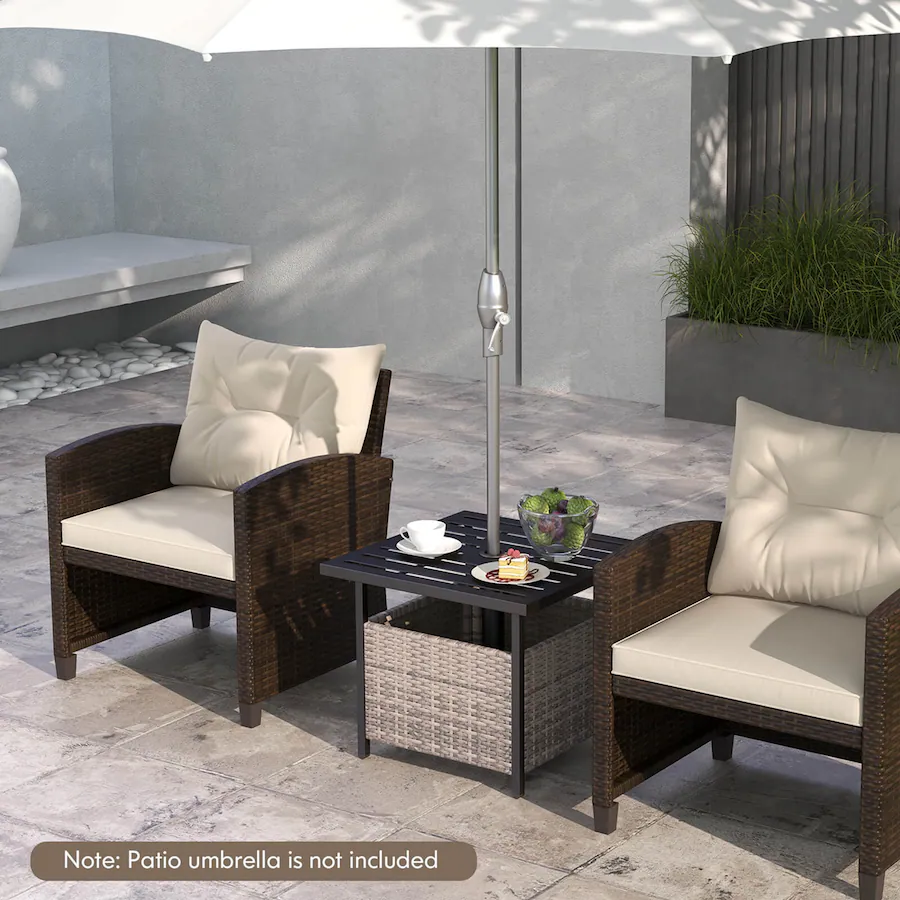 Costway Rattan Wicker Steel Side Table Outdoor Furniture Deck Garden ...