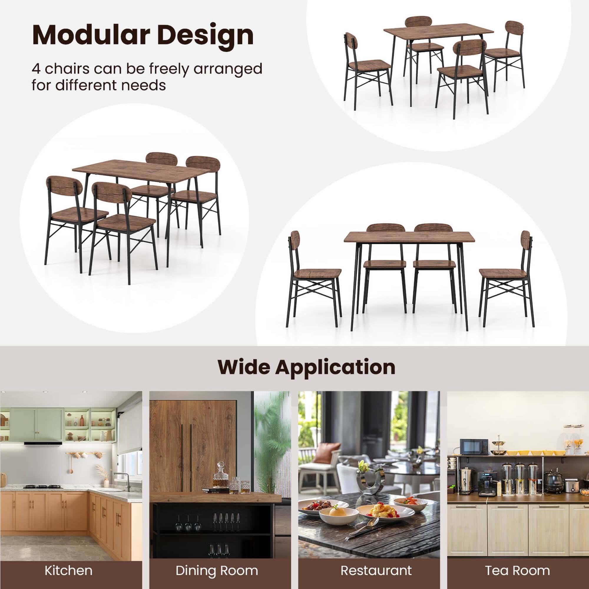 Modular Design: 4 chairs can be freely arranged for different needs. Wide Application: Kitchen, Dining Room, Restaurant, Tea Room.