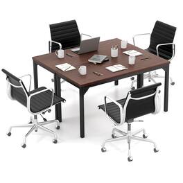 Costway - Set of 2 55" Conference Table Office Computer Study Desk Metal Base Meeting Room - Brown