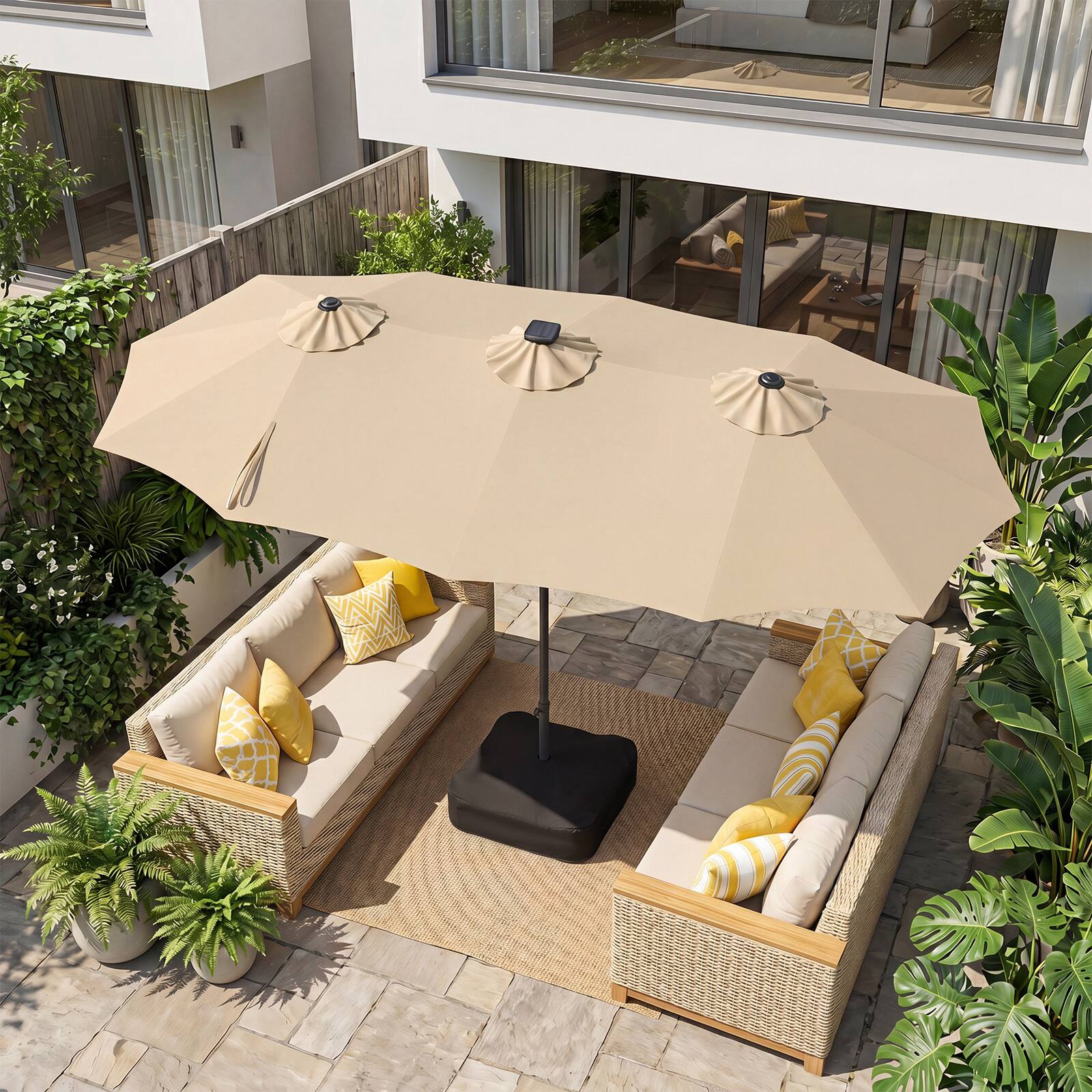 Alt View 1. Gymax - Gymax 13 FT Double-Sided Patio Umbrella w/108 Multi-Color LED Lights Base Included Beige - Beige.