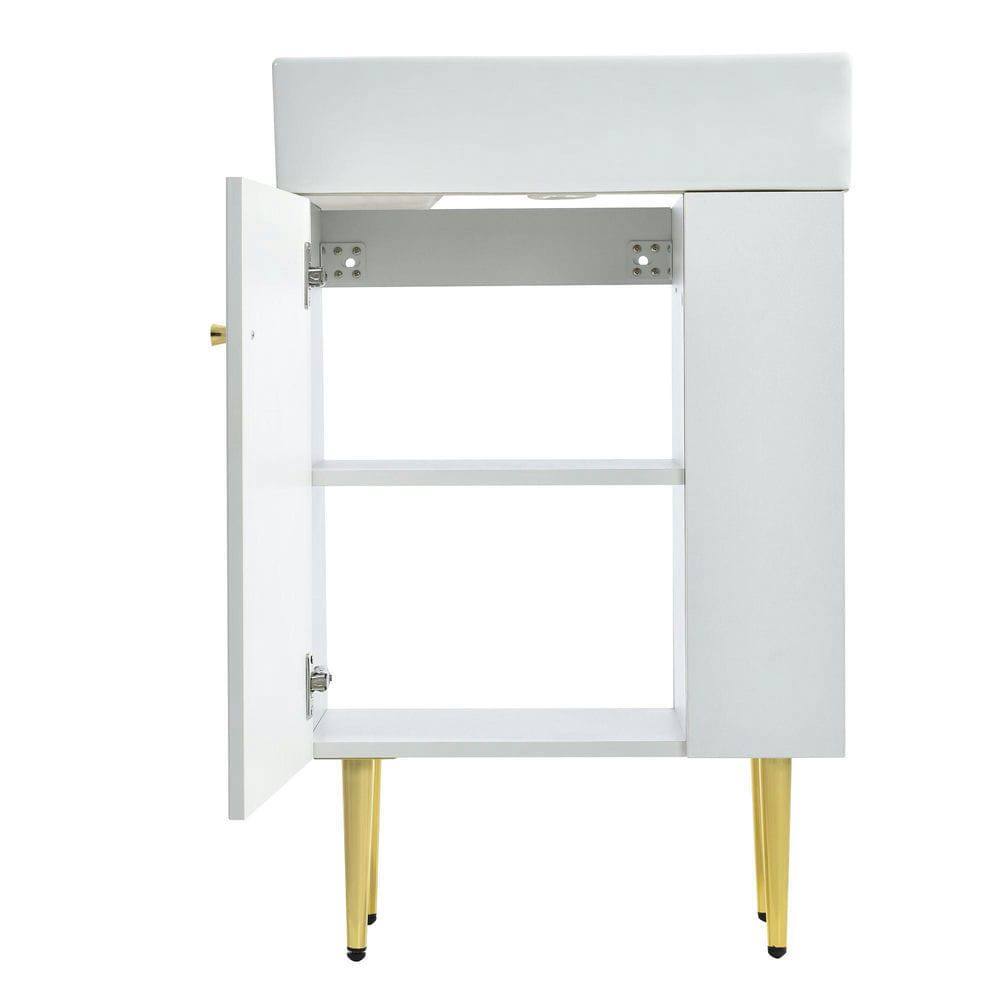 Alt View 1. Kadyn - 21.6" white Bathroom vanity, Combo Cabinet, Bathroom Storage Cabinet, Single Ceramic Sink, Right side storage - White.