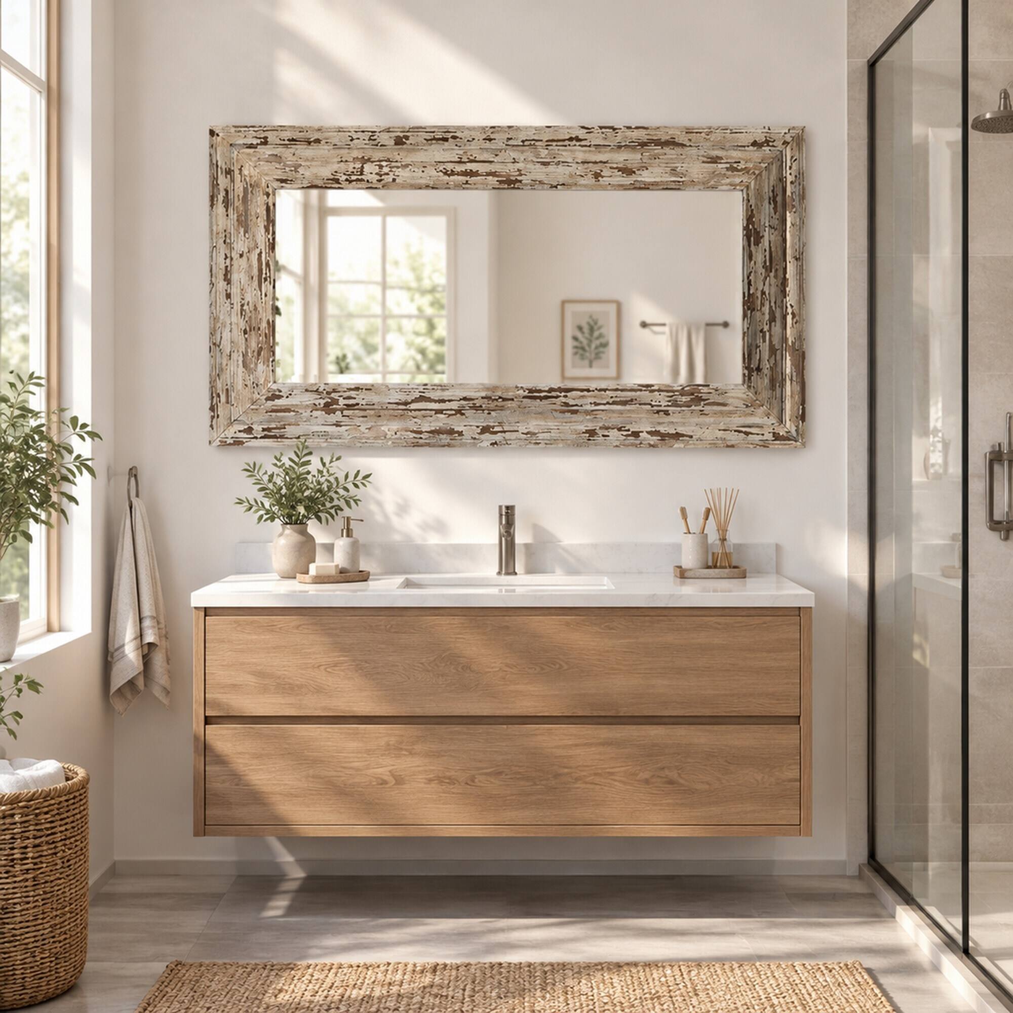 RYHNUYNE 39.4 in Full Length Rectangle Floor Mirror, Distressed Wood ...
