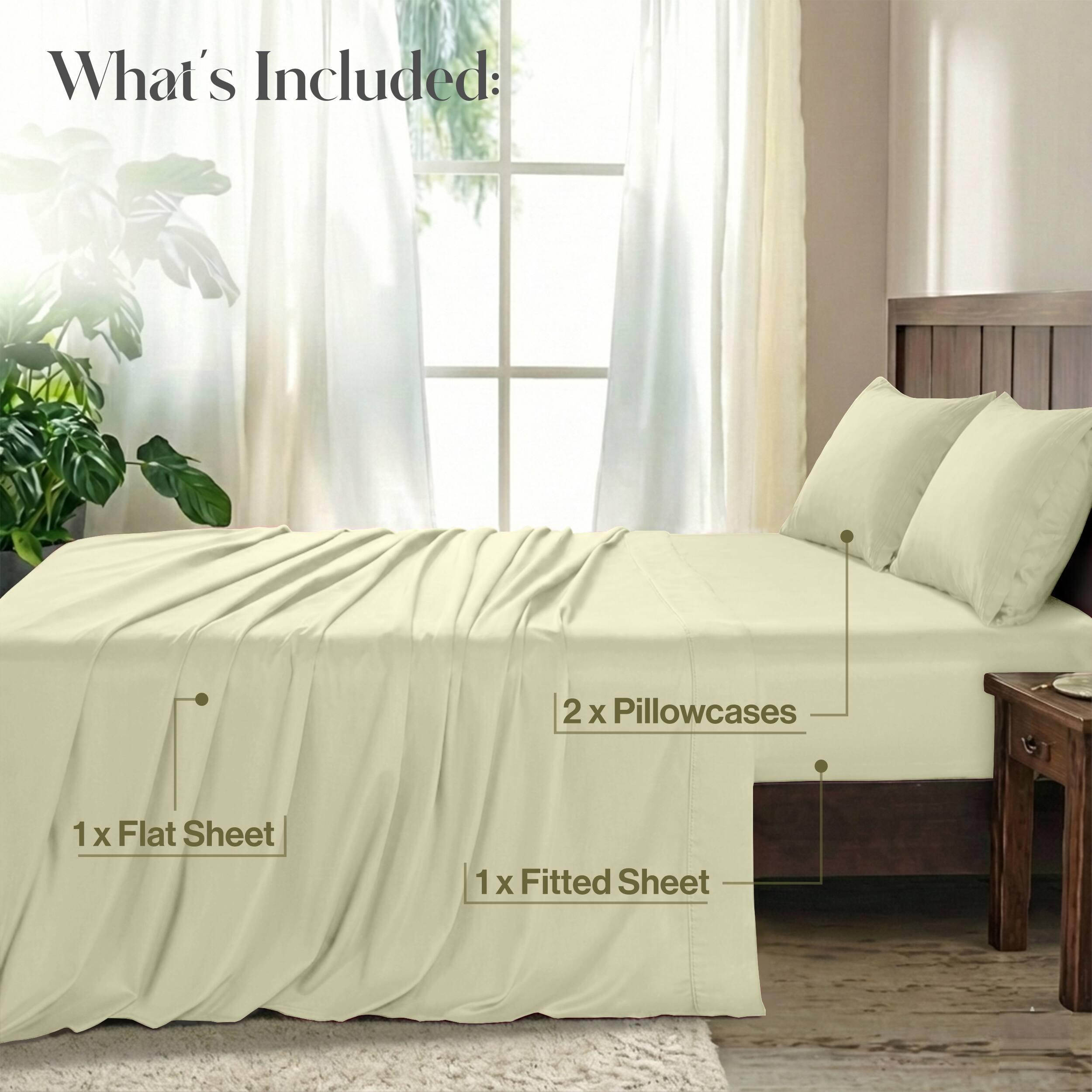 What's Included:  
2 x Pillowcases  
1 x Flat Sheet  
1 x Fitted Sheet