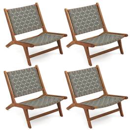 Costway - Coatway 4 PCS Patio Teak Wood Chair with Nylon Webbing Seat & Back for Backyard, Porch - Natural,Gray