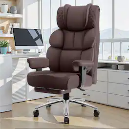 Brick Attic - Big and Tall Ergonomic Office Chair, Wide Executive Leather Reclining Gaming Chair with Footrest, Coffee - Coffee Brown