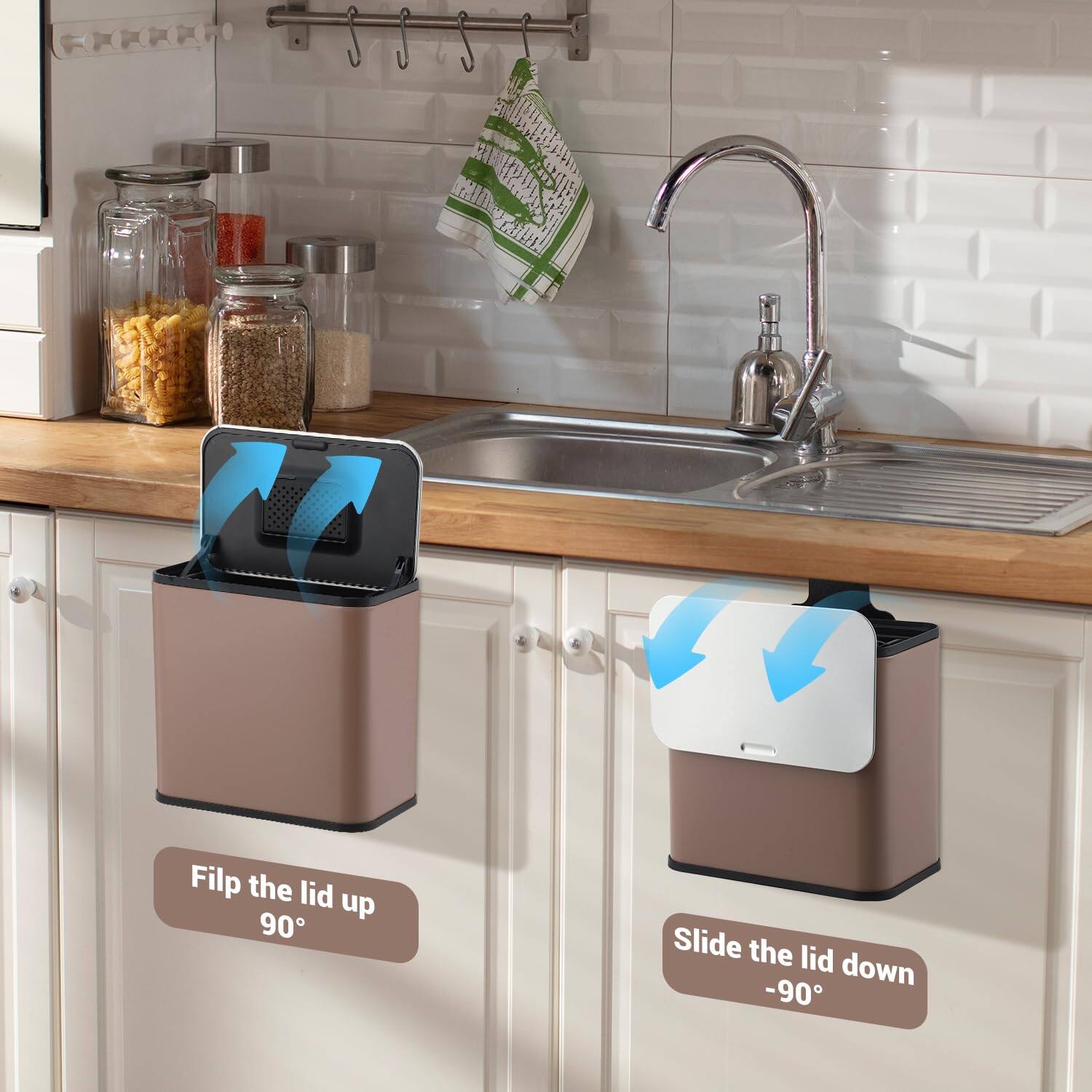 Flip the lid up 90°

Slide the lid down -90°