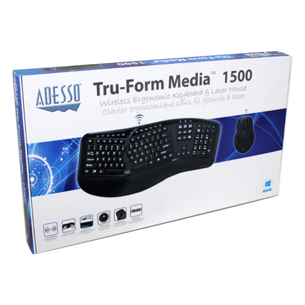 Alt View 16. Adesso - Tru-Form Media WKB-1500GB Ergonomic Wireless Membrane Keyboard and Mouse - Black.