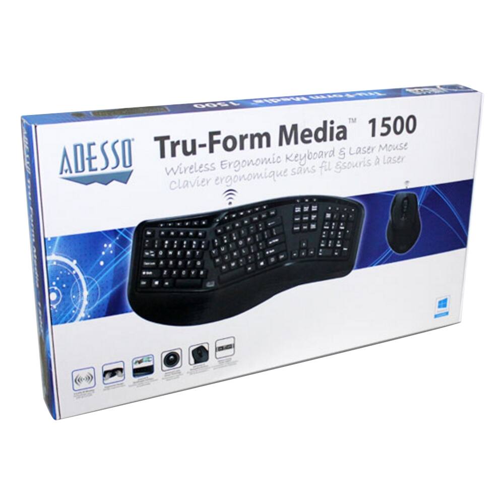 Alt View 16. Adesso - Tru-Form Media WKB-1500GB Ergonomic Wireless Membrane Keyboard and Mouse - Black.