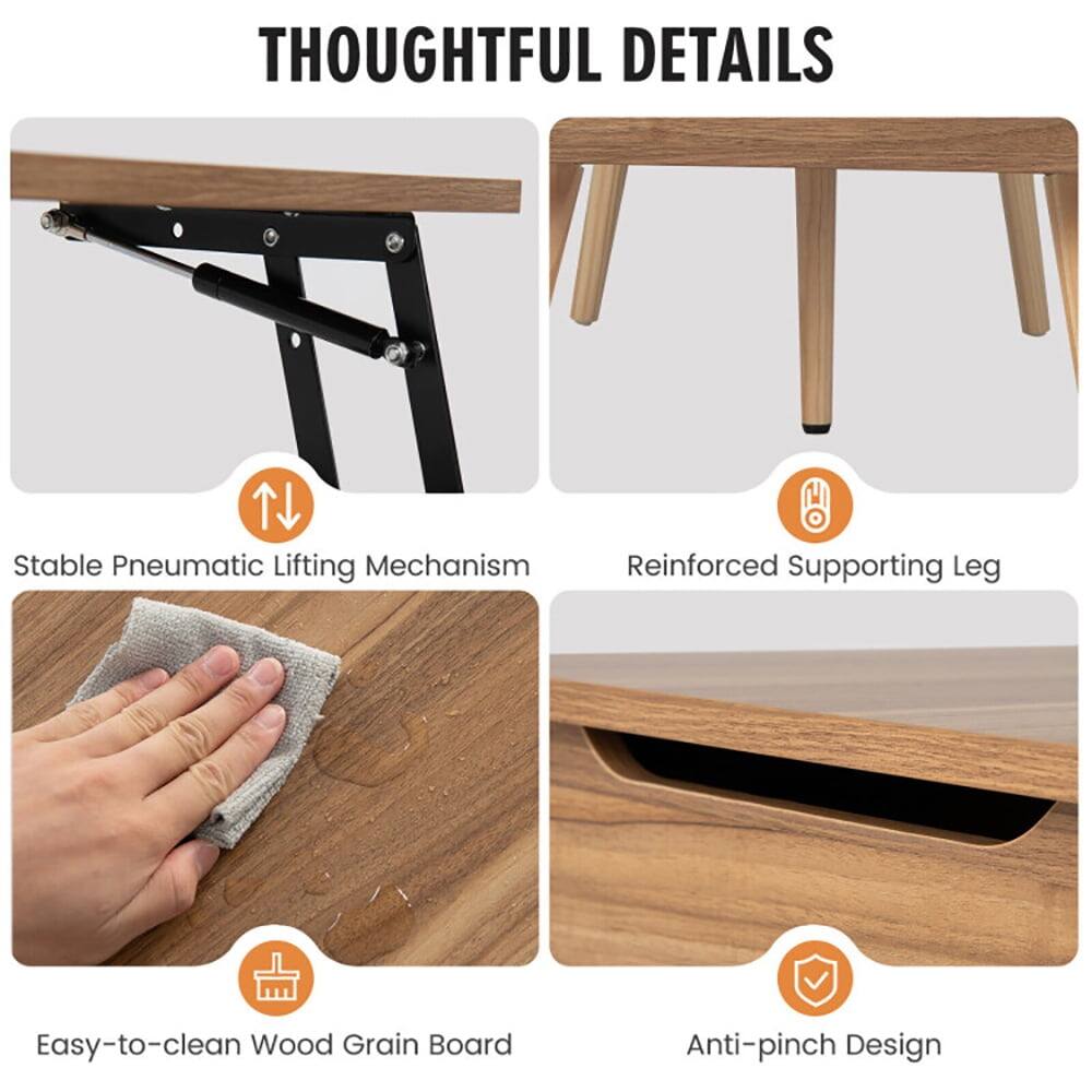 THOUGHTFUL DETAILS

- Stable Pneumatic Lifting Mechanism
- Reinforced Supporting Leg
- Easy-to-clean Wood Grain Board
- Anti-pinch Design