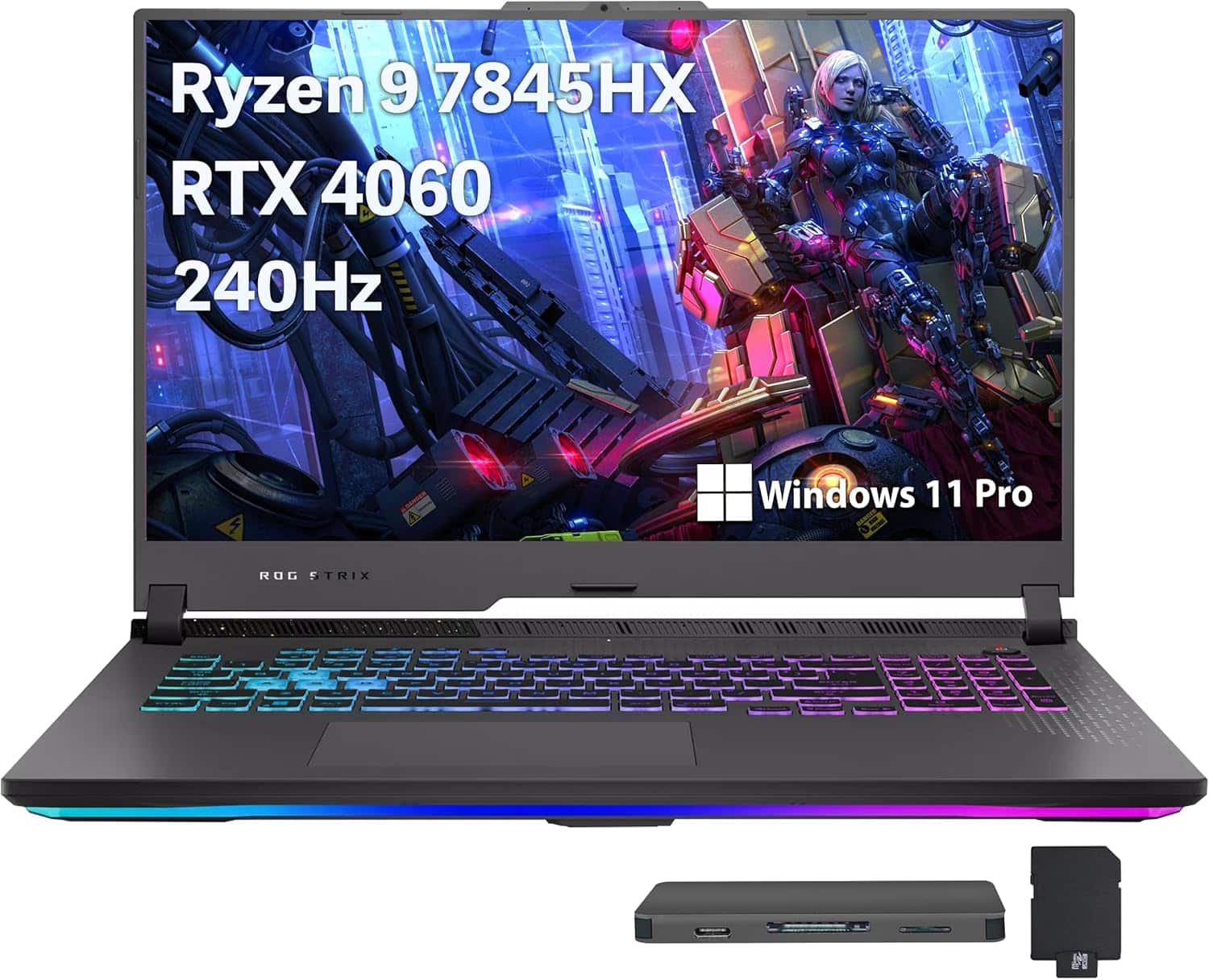 ASUS - ROG Strix G17 17.3" Gaming Laptop,Ryzen 9-7845HX,16GB DDR5,1TB SSD+1TB Dock Set,GeForce RTX 4060,Win11 Pro - Gray