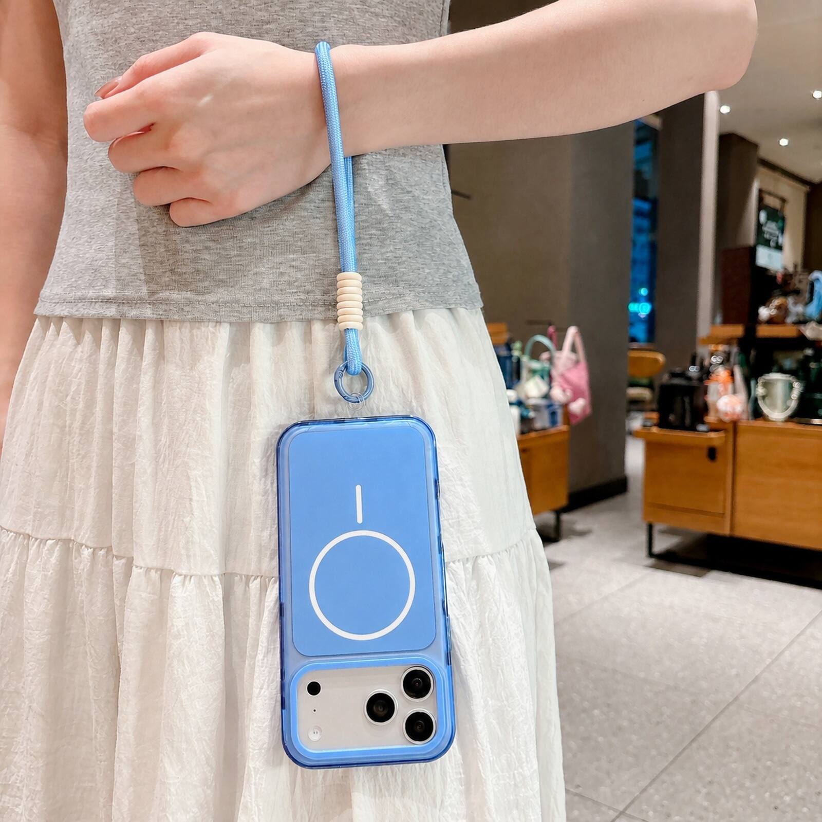 Back. Dteck - For iPhone 18 Pro Max Magnetic Case Compatible With Magsafe Shockproof Rugged PC Cover With Wrist Strap - Blue.