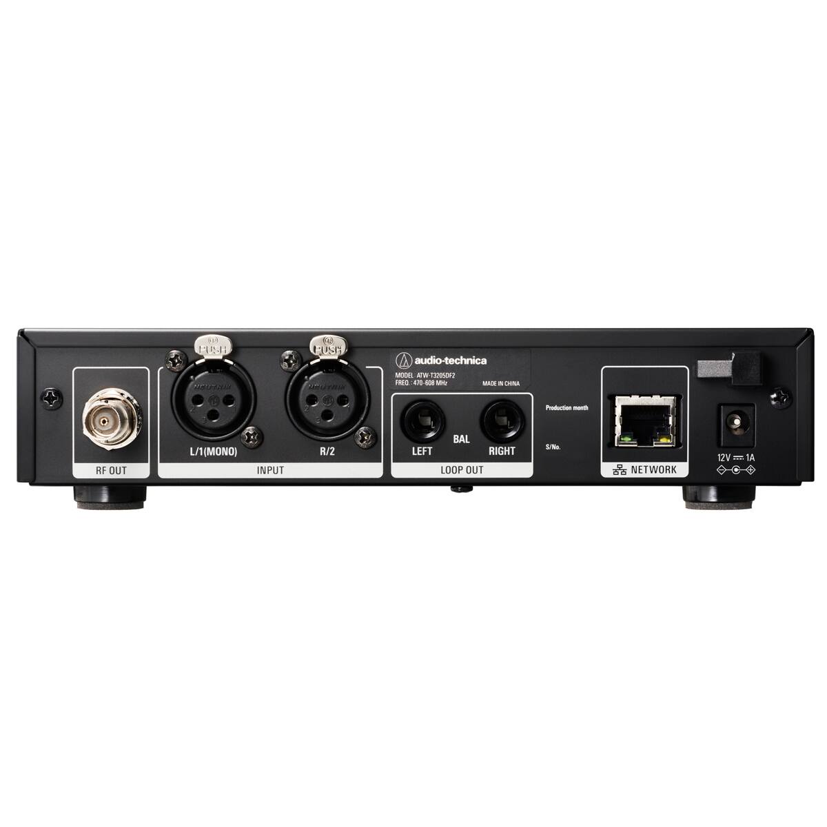 1PI MEGE S FUG u Fiu A audio-technica OEI AW Iohinoe INO a - M MAIR . CHNA Production - RF OUT L/1(MONO) INPUT R/2 BAL LEFT RIGHT LOOP OUT S/B NETWORK 12V n 1A