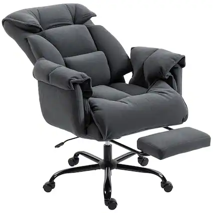 Front. HOM - HOMCOM Executive Office Chair with Footrest, Reclining Swivel Computer Desk Chair with High Back, Thick Cushion - Dark Gray.