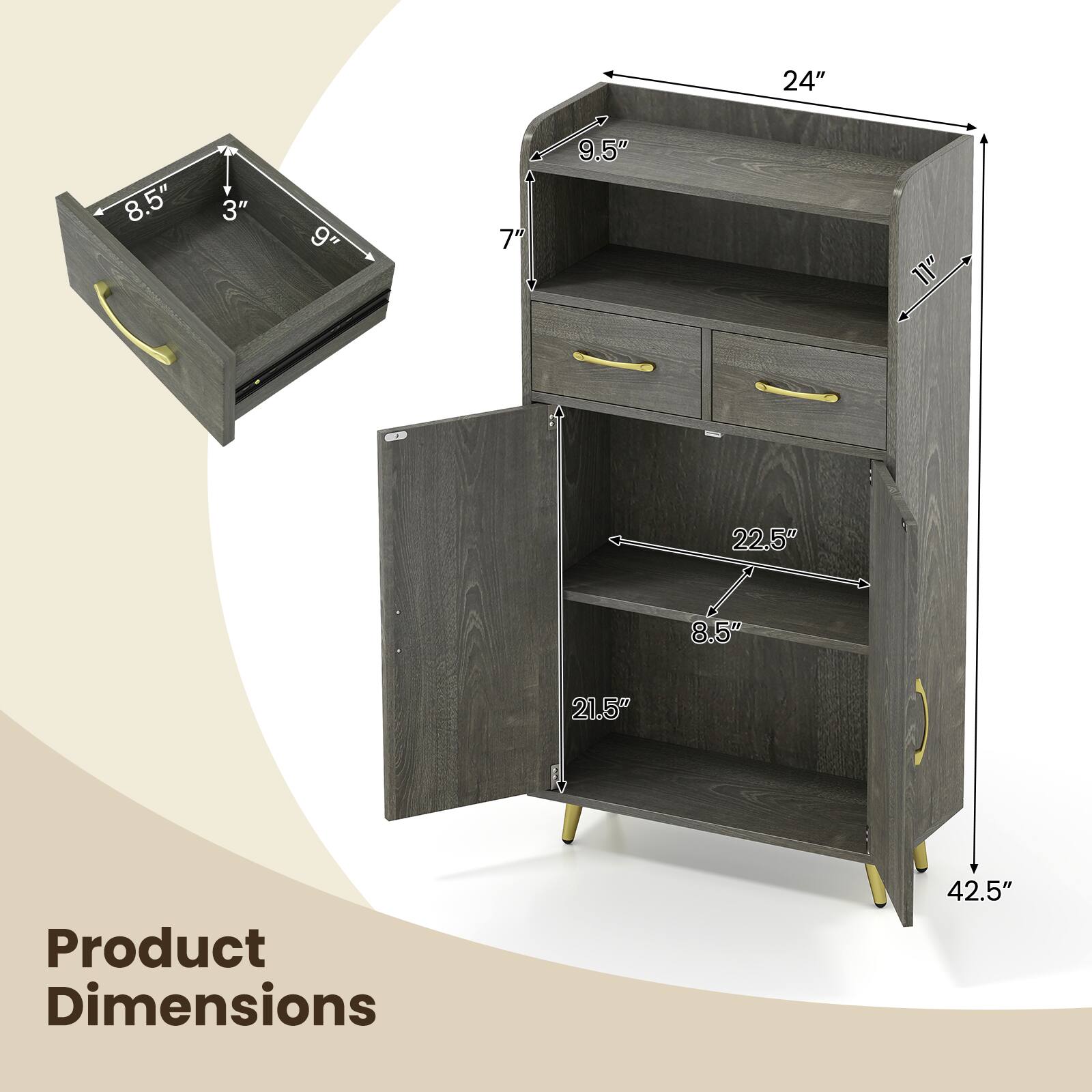 24" x 8.5" x 3" x 9" x 7" x 9.5" x 11" x 22.5" x 8.5" x 21.5" A Product Dimensions 42.5"