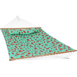 Sunnydaze - Large Quilted Hammock with Spreader Bar and Pillow - Cyan