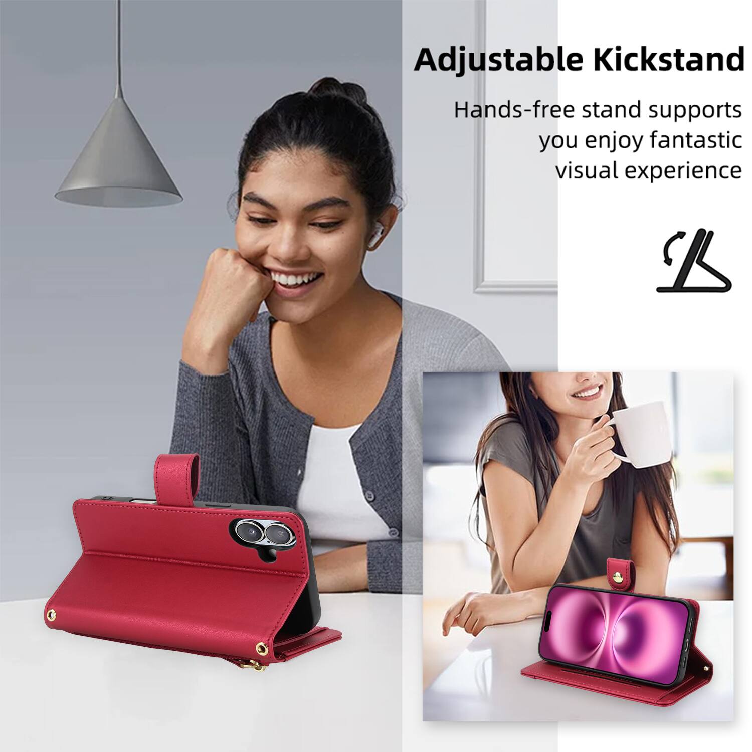 Adjustable Kickstand  
Hands-free stand supports you enjoy fantastic visual experience