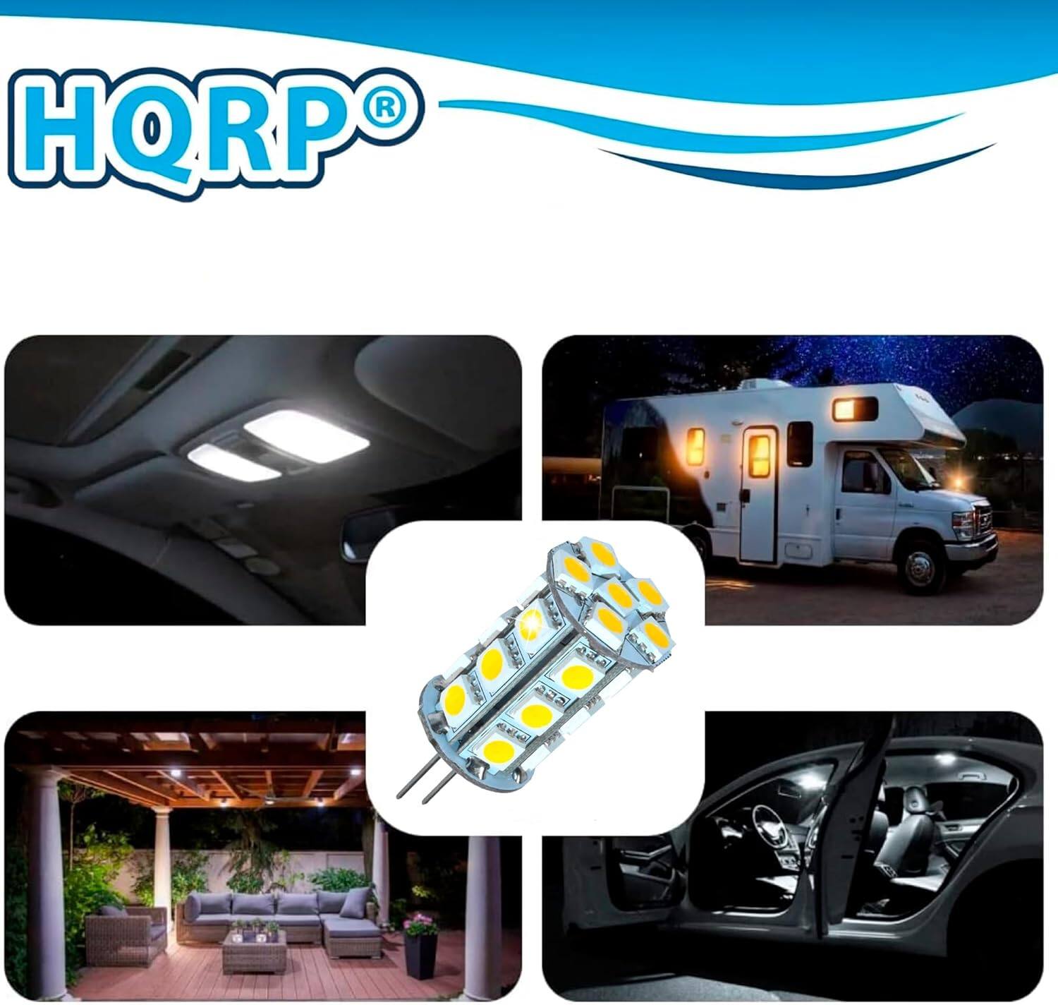 Alt View 2. HQRP - HQRP 4-Pack G4 Bi-Pin LED Bulbs 24xSMD5050 Warm White 12V AC/DC for RV Interior/Ceiling/Porch (875/877).