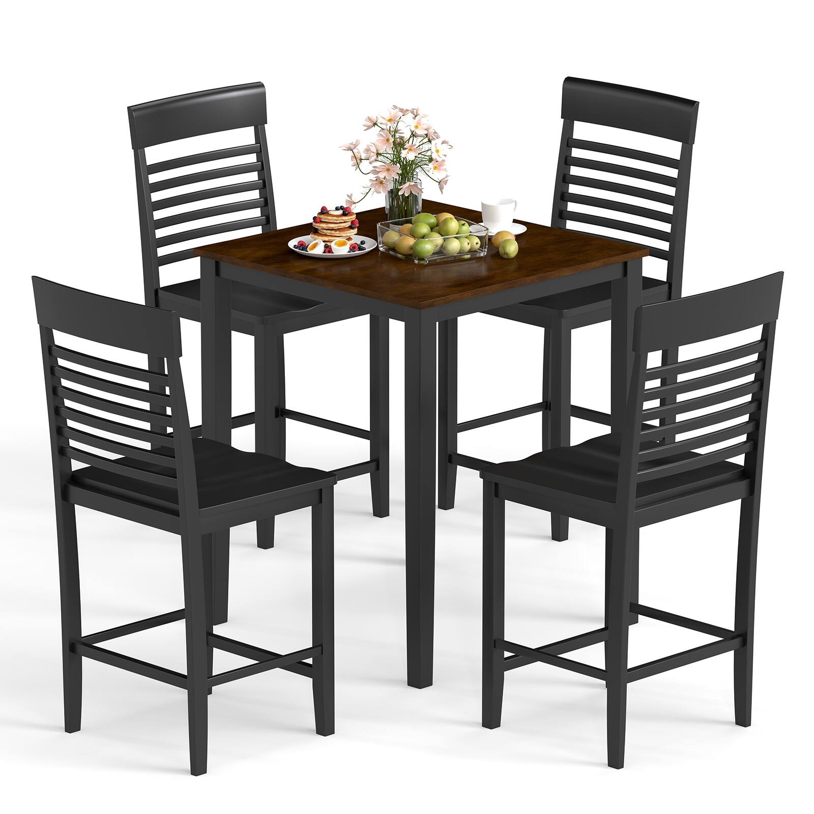 Alt View 9. Gymax - Gymax 5 PCS Counter-Height Dining Table Set for 4 Square Kitchen Table & 4 Bar Chairs - Black.