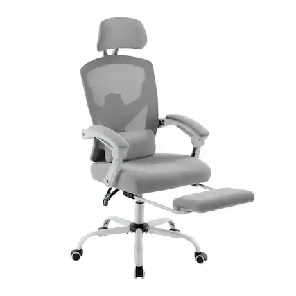 Front. Bestier - Retractable Footrest Ergonomic Swivel Office Chair with Lumbar Support Pillow and Padded Armrests - Gray.