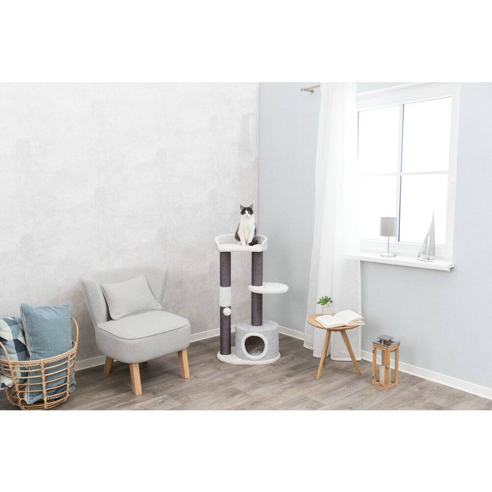 Angle. TRIXIE - Pilar Plush & Sisal 3-Level 39.4" Cat Tower, Scratching Posts, Condo, Cat Toy - Gray.