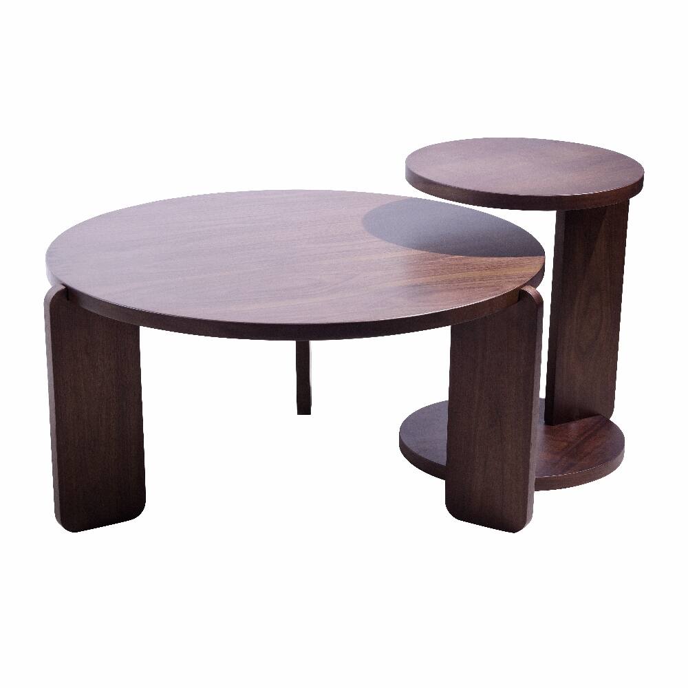Alt View 8. Loheer - Loheer Nesting Coffee Table Set of 2 Round Walnut Veneer Wood End Table for Living Room - Walnut.