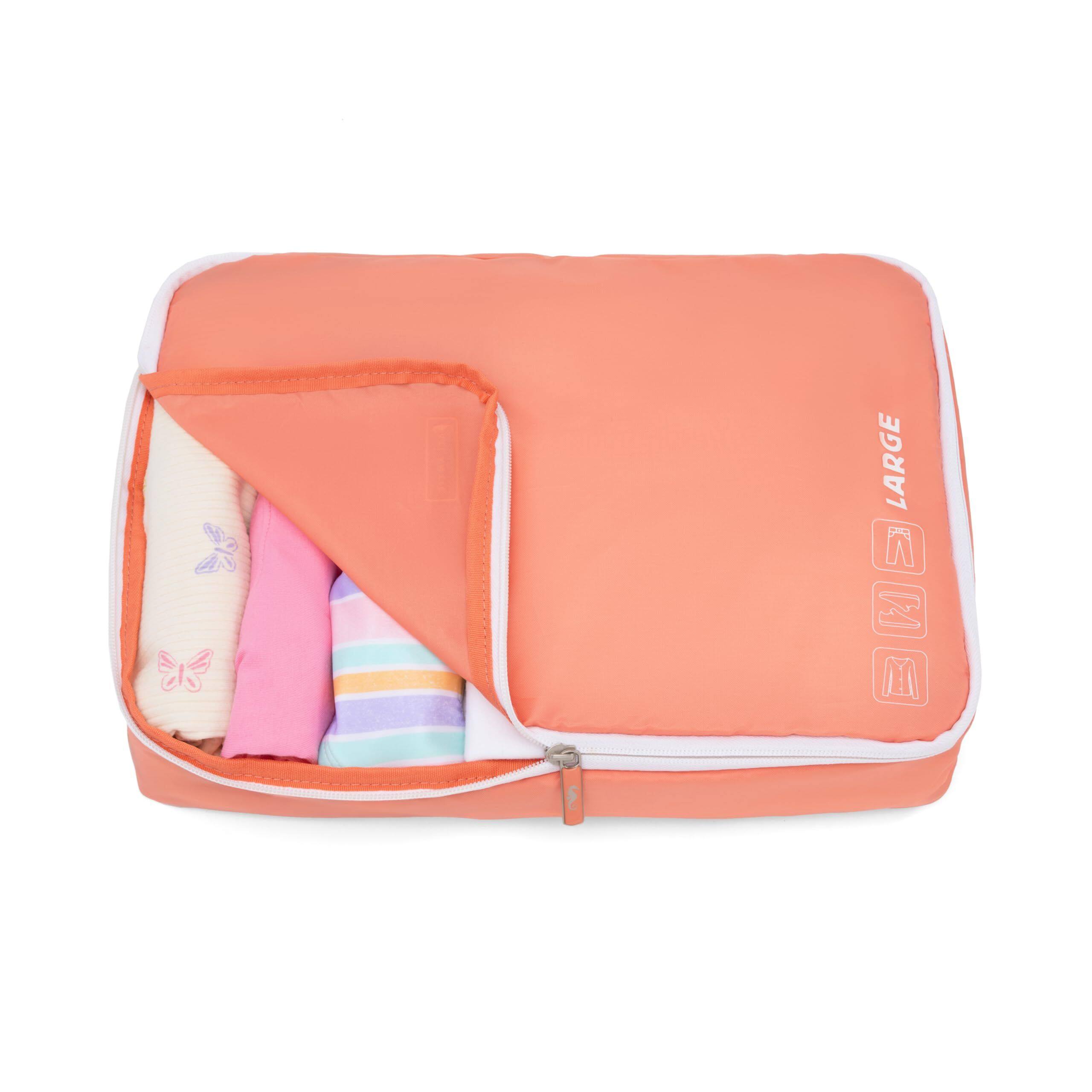 Angle. Atlantic - Atlantic 3-Piece Luggage Set - Carry-on Expandable Hardside Spinner & 2- Large Washable Packing Cubes - Coral Orange.