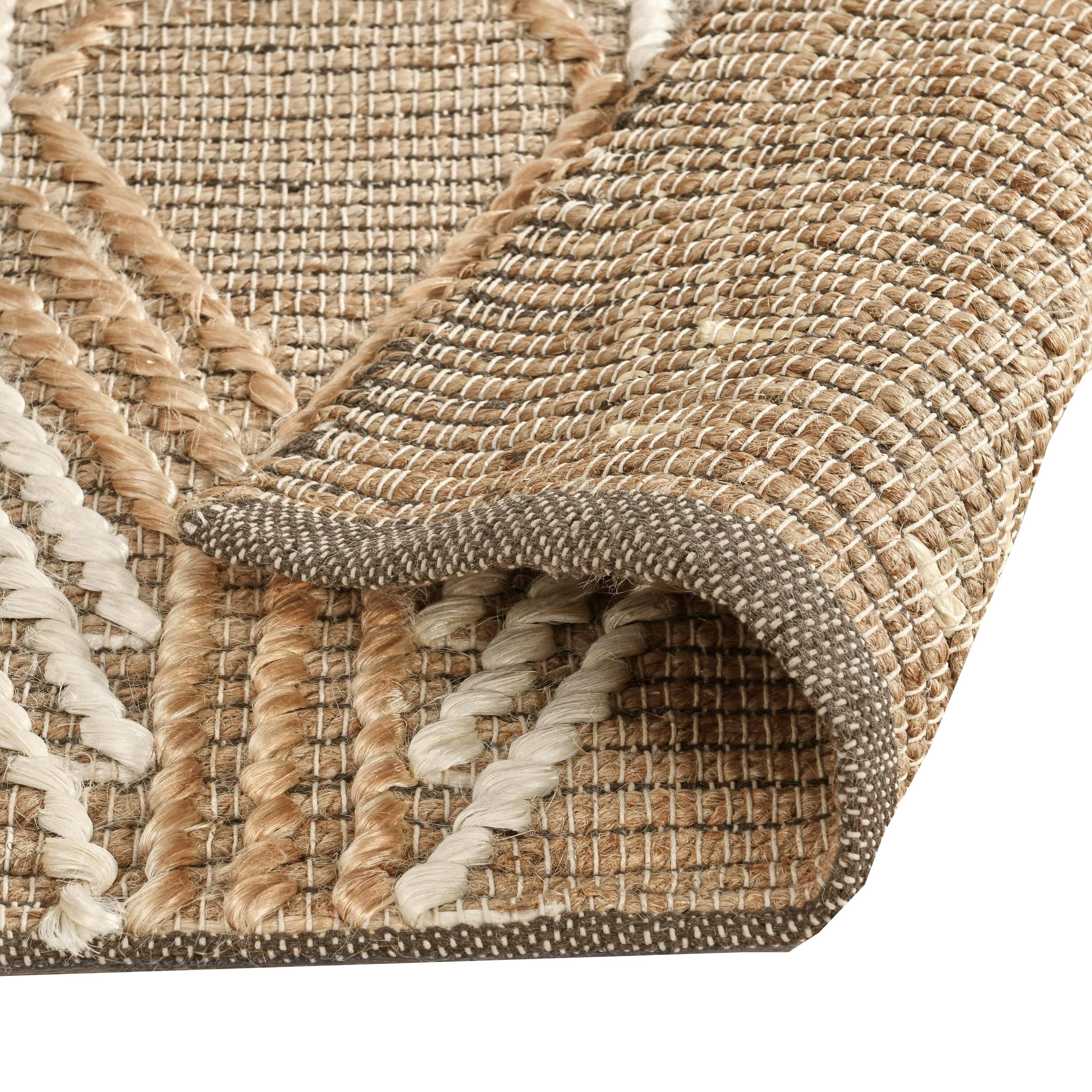Left. Manhattan Lane - Hallway Runner Rug, Moroccan Inspired Handwoven Geometric - Ivory, Brown.