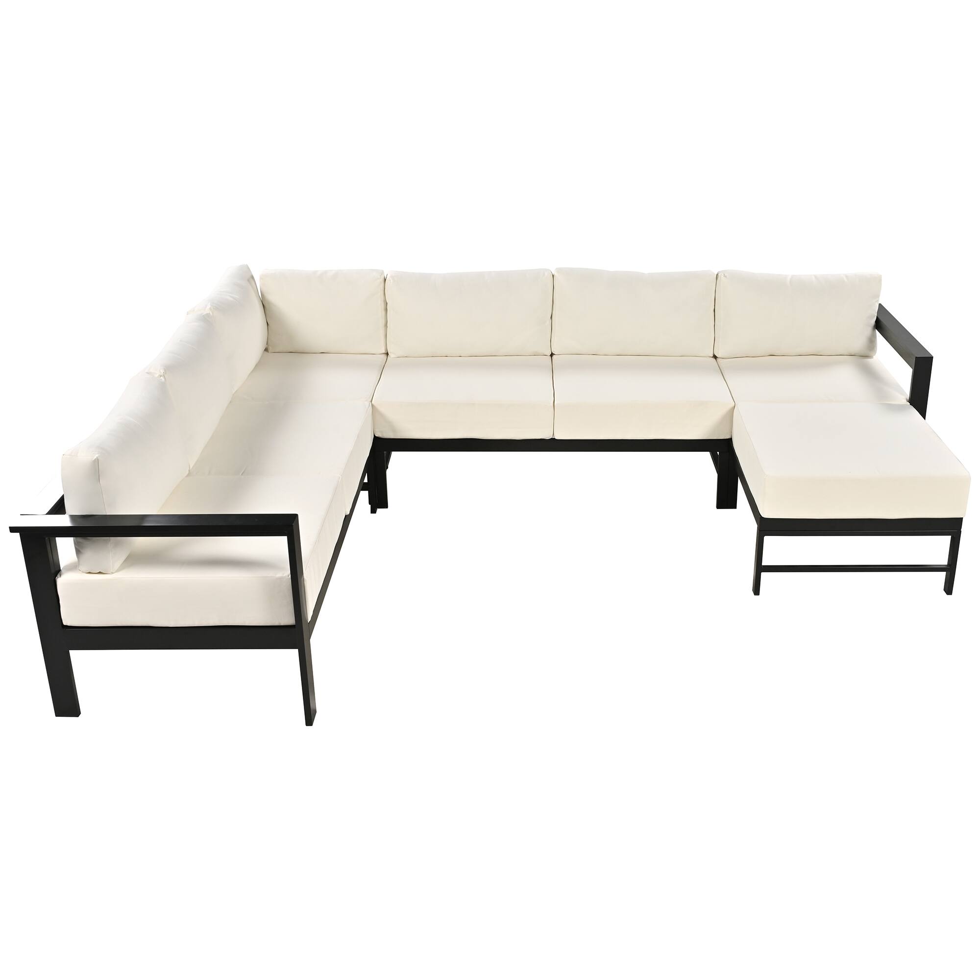 Back. Siljoy - U-shaped multi-person outdoor sofa set, suitable for gardens, backyards, and balconies - White.