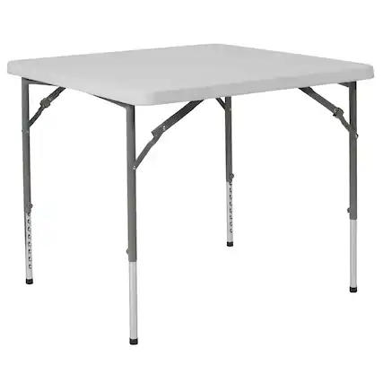 Front. Emma + Oliver - 2.79-Foot Square Height Adjustable Plastic Folding Table - Granite White.