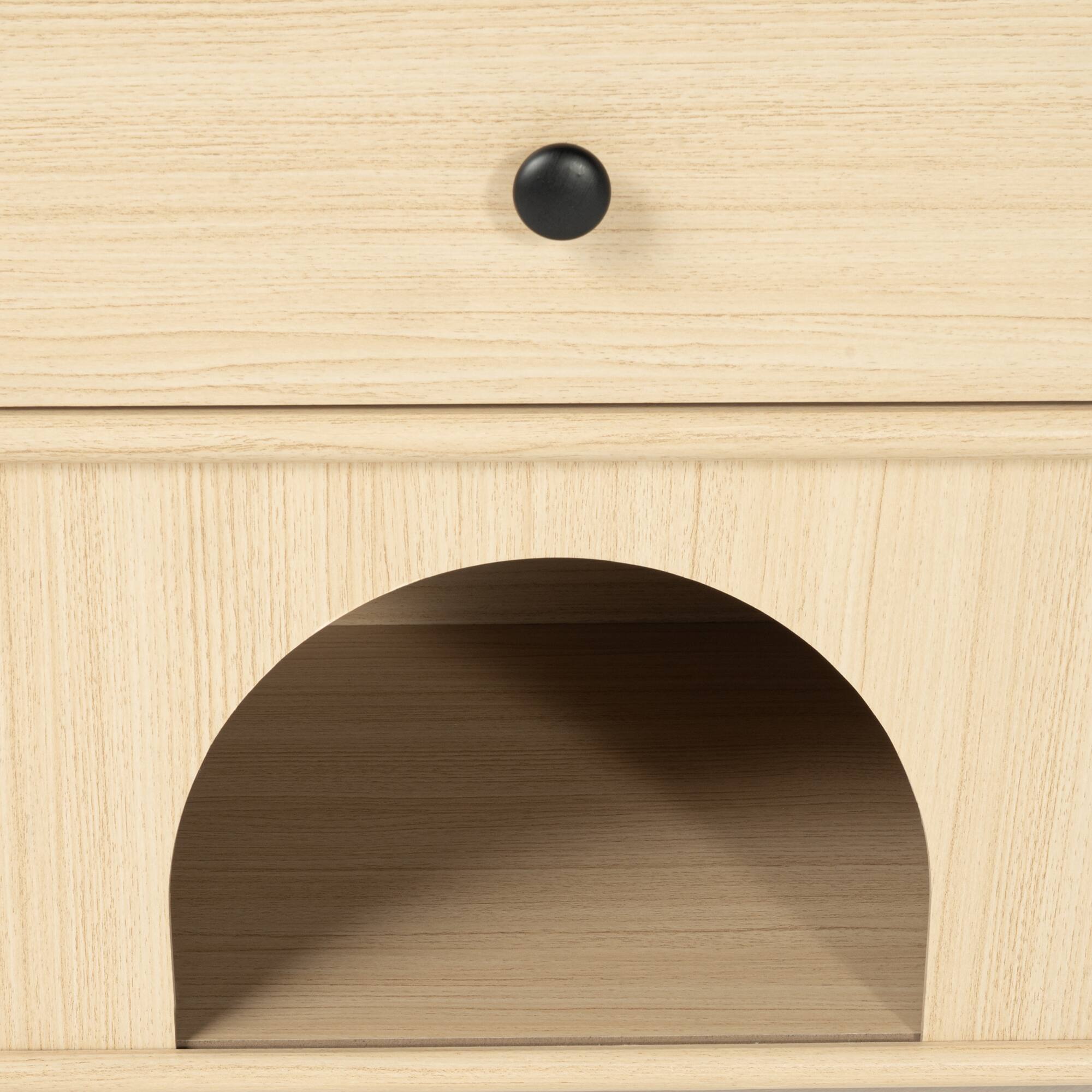 Alt View 5. Vaczon - 21.5" Solid Wood Nightstand with Drawer, Wood Veneer Bedside Table with Nickel Bail Pulls - Dark Cherry.