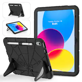 Dteck - Rugged Case for Apple iPad (A16) 11" 2025, Shockproof Dual-Layer Cover with Built-In Kickstand and Pencil Holder - Black
