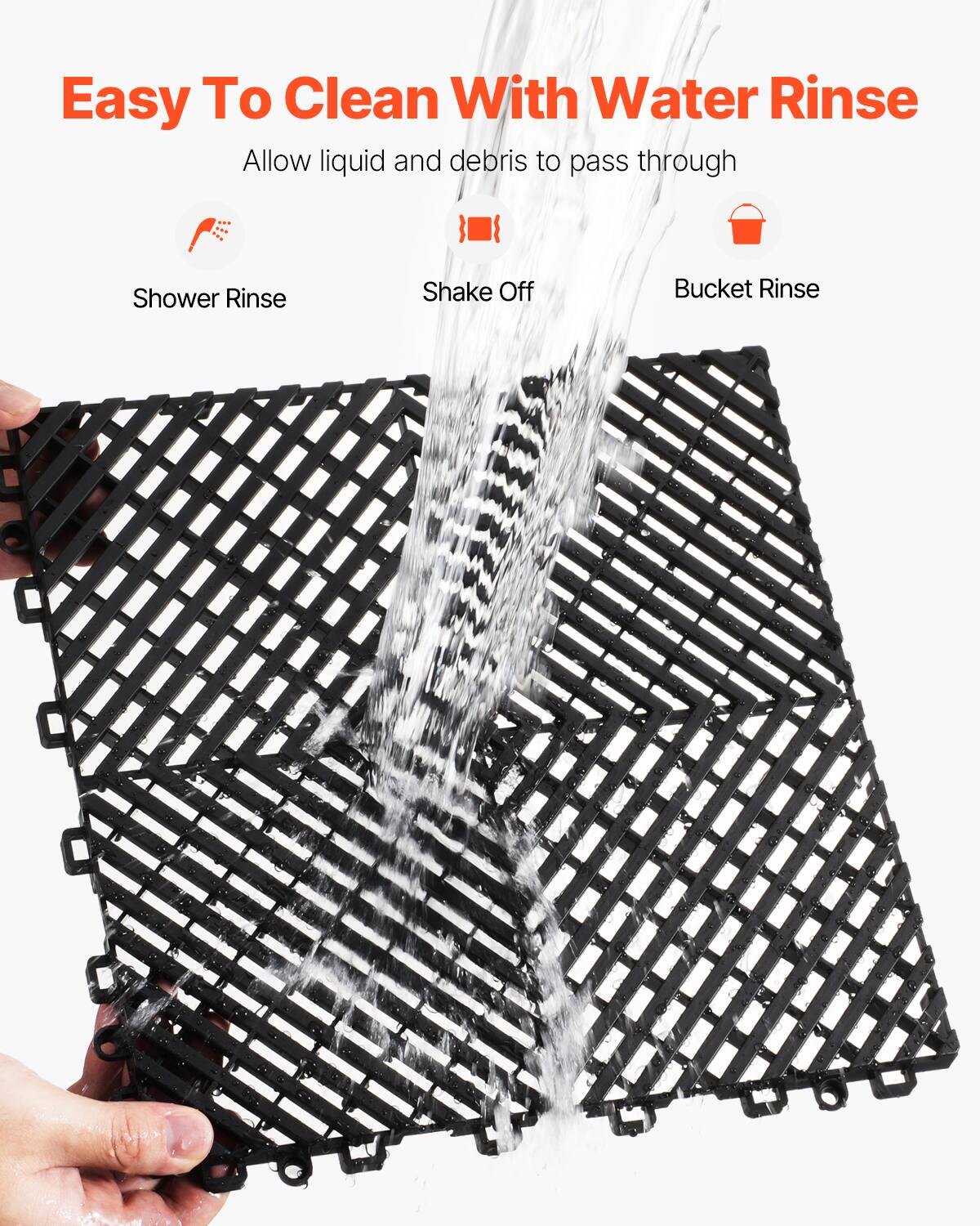 Easy To Clean With Water Rinse
Allow liquid and debris to pass through
Shower Rinse
Shake Off
Bucket Rinse